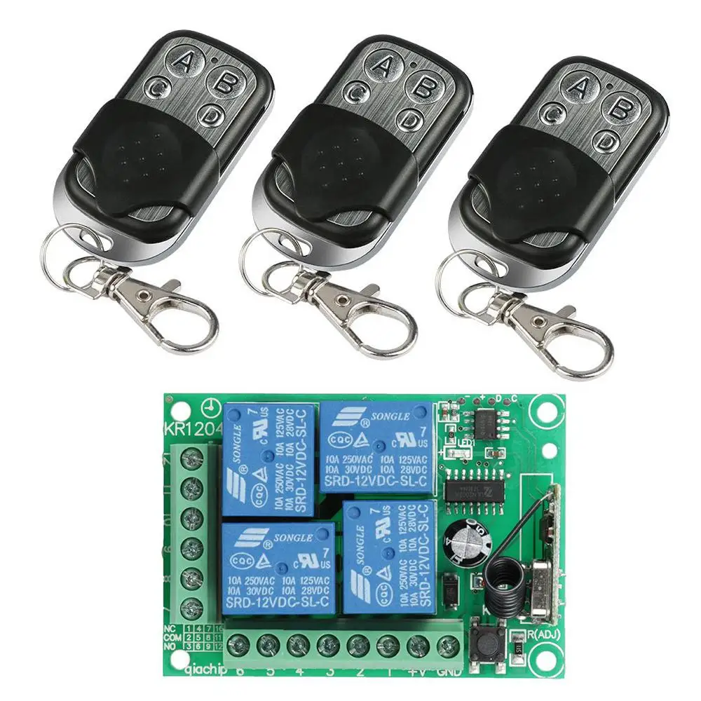 

433Mhz Universal 12V 4CH Relay Wireless Remote Control Switch Receiver Learning Code 1527 Module and RF 433 Mhz Transmitter Kit