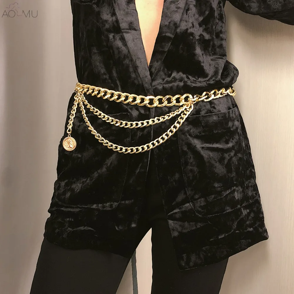 

AOMU Metal Gold Multilayer Waist Chain Long Tassel Coin Pendant Women Body Chain Belly Chains Party Clothing Accessories Belt