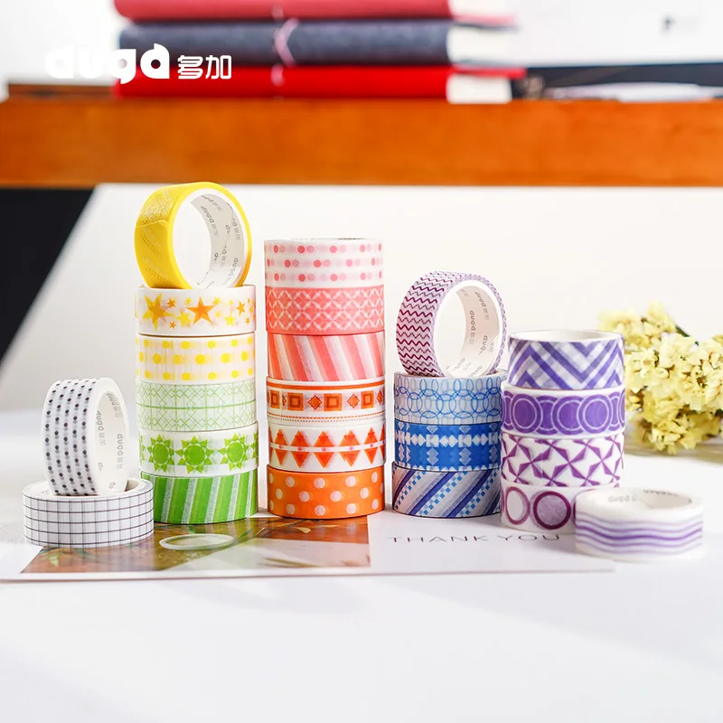 

Cute Striped/Grid Basic Solid Color Decorative Paper Wash Tape DIY Scrapbooking Sticker Label Masking Tapes School Office Supply