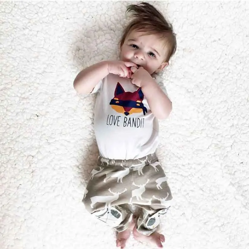 Retail 2015 spring infant clothes baby clothing sets boy Cotton little monsters and the lions short sleeve 2pcs baby boy clothes