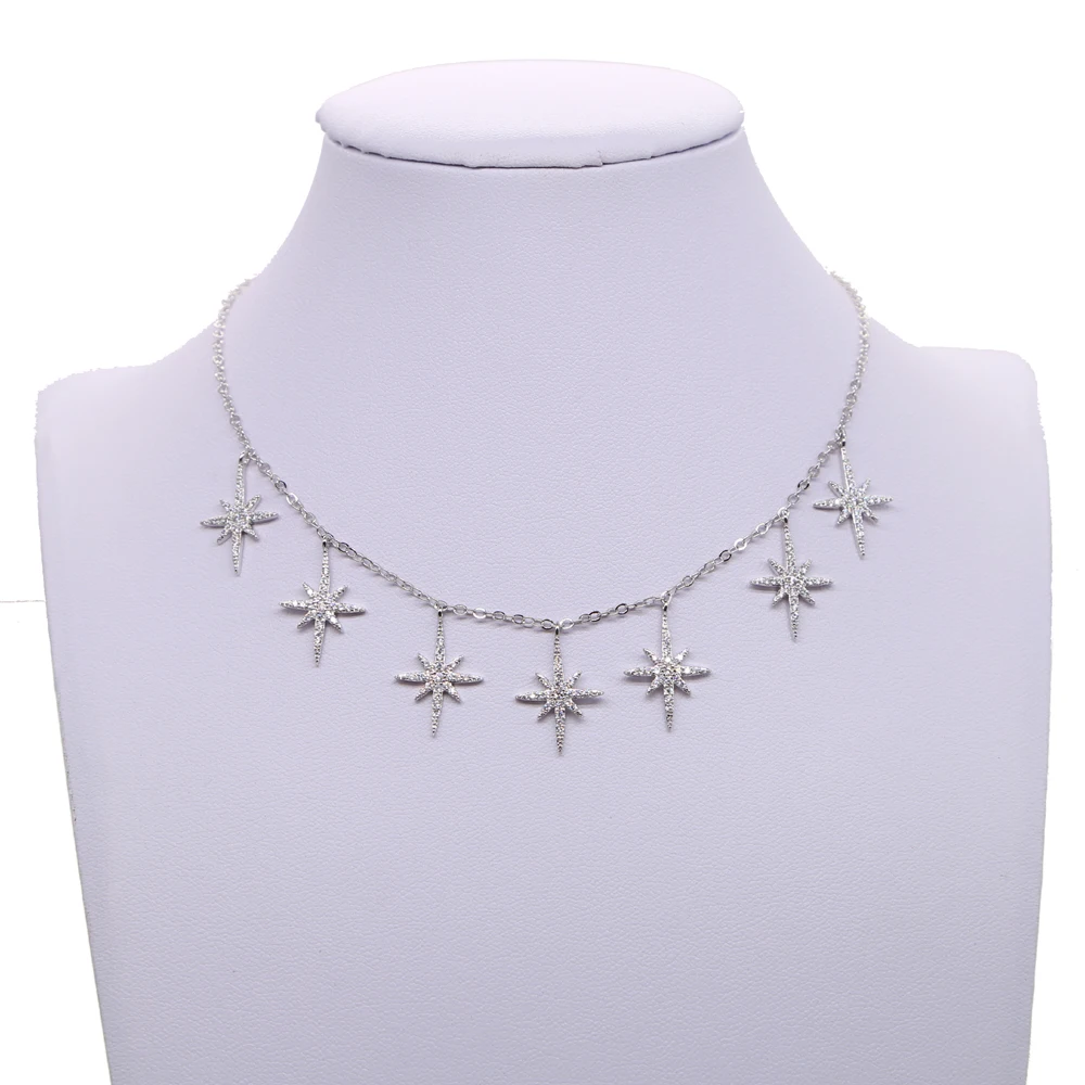 2020 Hot Sale Cz Paved Sequins Long North Star Layer Choker Necklace Accessories For Women Nice Jewelry Silver Color Gift Party - Image 5