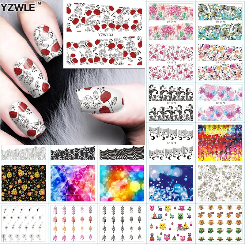 YZWLE 1 Sheet DIY Designer Water Transfer Nails Art Sticker / Nail Water Decals / Nail Sticker Accessories, 42 Styles For Choose