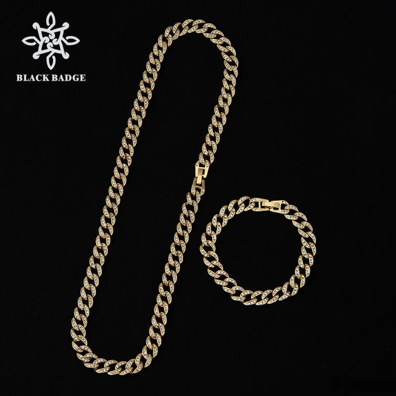 

Fashion 9mm Miami Cuban Link Chain Necklace Men Hip Hop Jewelry Ice Out Chain Gold/Silver Color Men Choker Jewelry Accessories