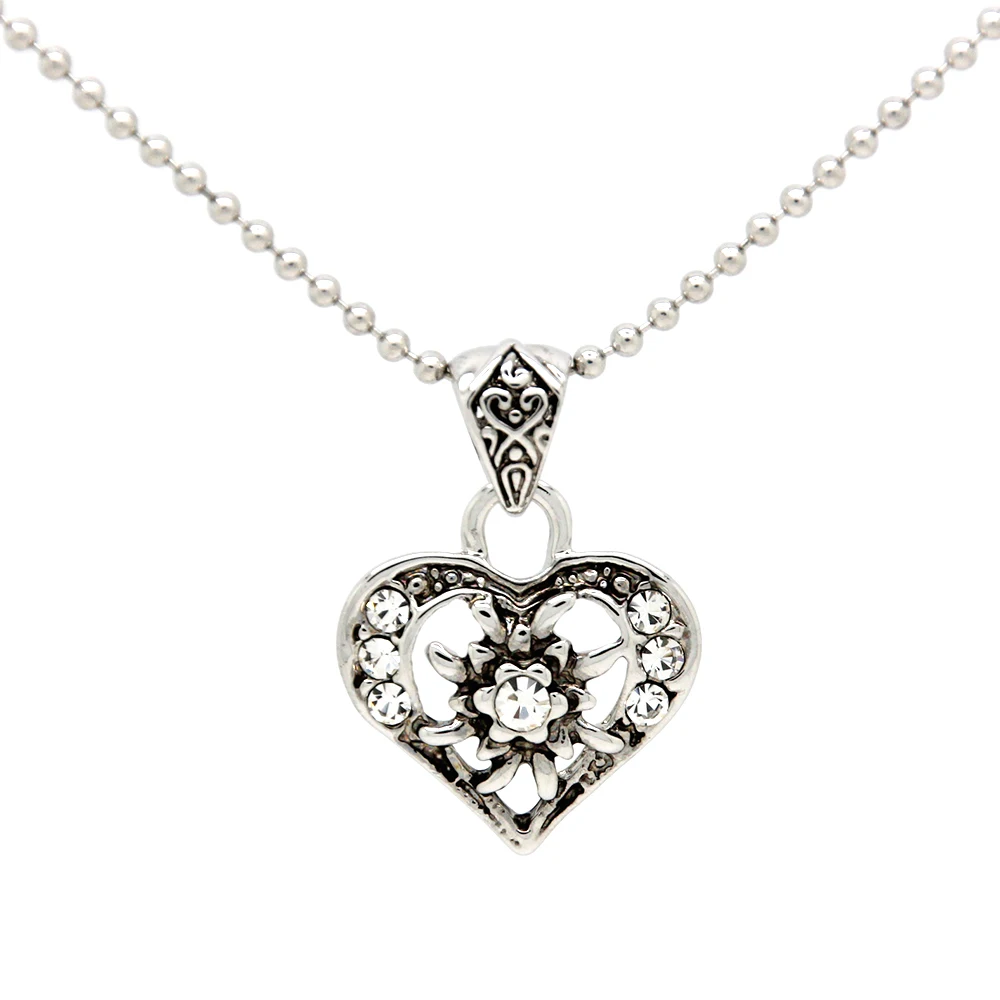 

2016 New Fashion Dirndl Necklace Bavarian Jewelry Oktoberfest Trachten White Rhinestone Heart Pendant Necklace FN0061