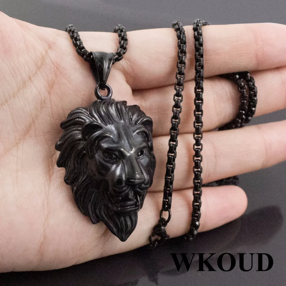 Silver/Gold/Black Tone Fashion Men's Lion Stainless Steel Pendant Necklace Silver/Gold/Black Tone Fashion Men's Lion Stainless Steel Pendant Necklace