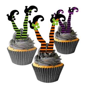 

Halloween Decorations Set Paper Witch Legs Feet Cupcake Topper Wrapper Boots Foot Insert Cake Set