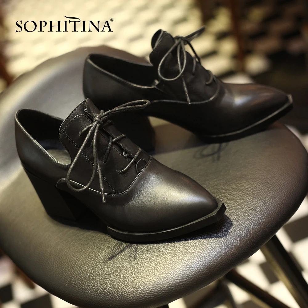 Женские туфли лодочки SOPHITINA модные из натуральной кожи с перекрестной шнуровкой