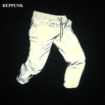 

2019 Men's Hip Hop Reflective Casual Pants Fashion Men's Elastic Waist Skateboard Harajuku Casual Pants Trousers Sweatpants