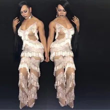 Сексуальная одежда для ночного клуба, сексуальный комбинезон для шоу, высококачественное тонкое платье с кисточками, Женская танцевальная одежда для отличного гостя ГОГО