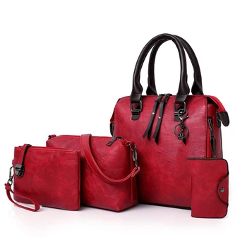 

Simple Fashion SHoulder Bags Female 2019 New Double Zipper Women Handbag 4 pcs/set Composite Bag Large Handbags