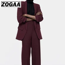 ZOGGA Europe and the United States single autumn and winter female dark red drape slim ladies blazer