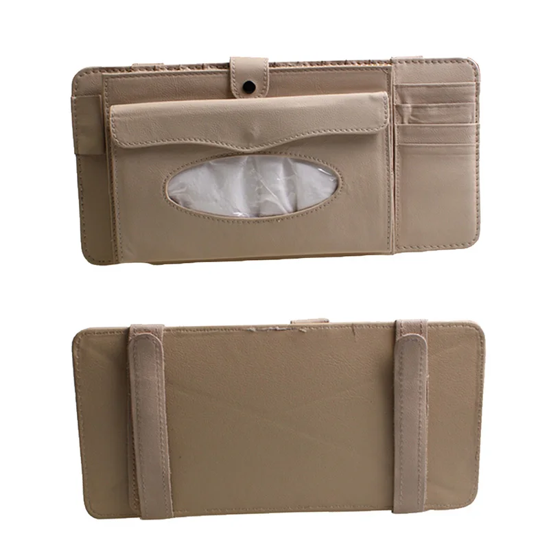 prativerdi New 3 in 1 Leather CD Case Car DVD Sun Visor Box With Tissue Travel Organizer For Glasses Business Card Storage Bag9