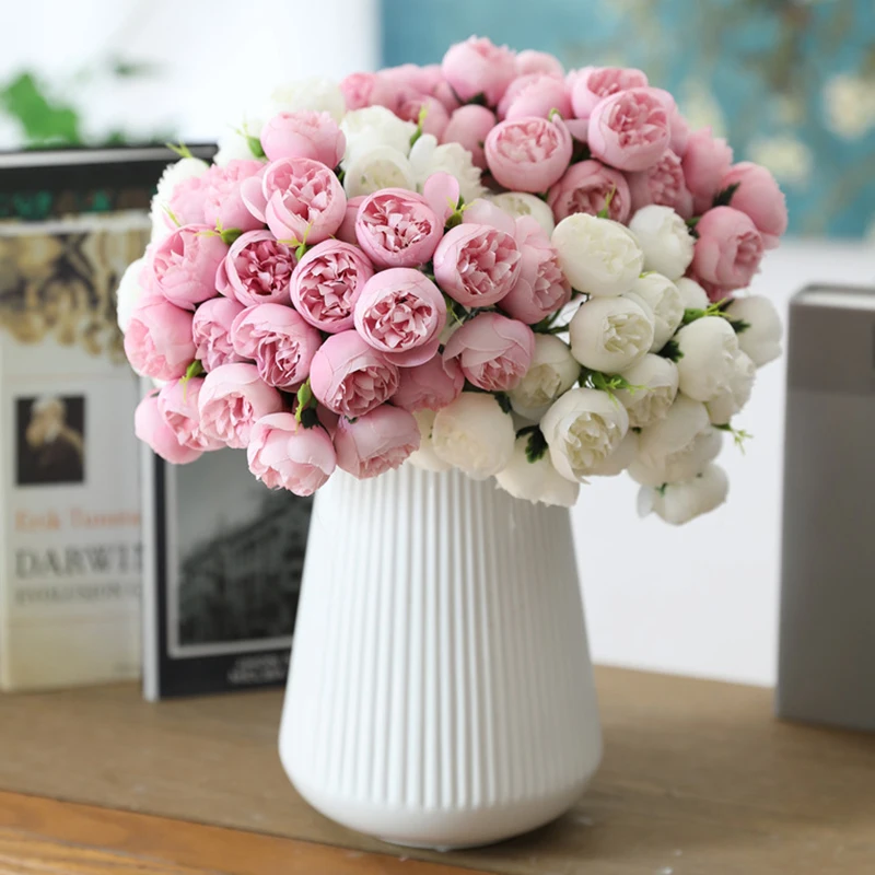 

27 Heads Tea Rose Artificial Silk Flower Bouquet Home Fake Flower Wedding Bride Holding Floral Bouquet Hotel Table Decoration