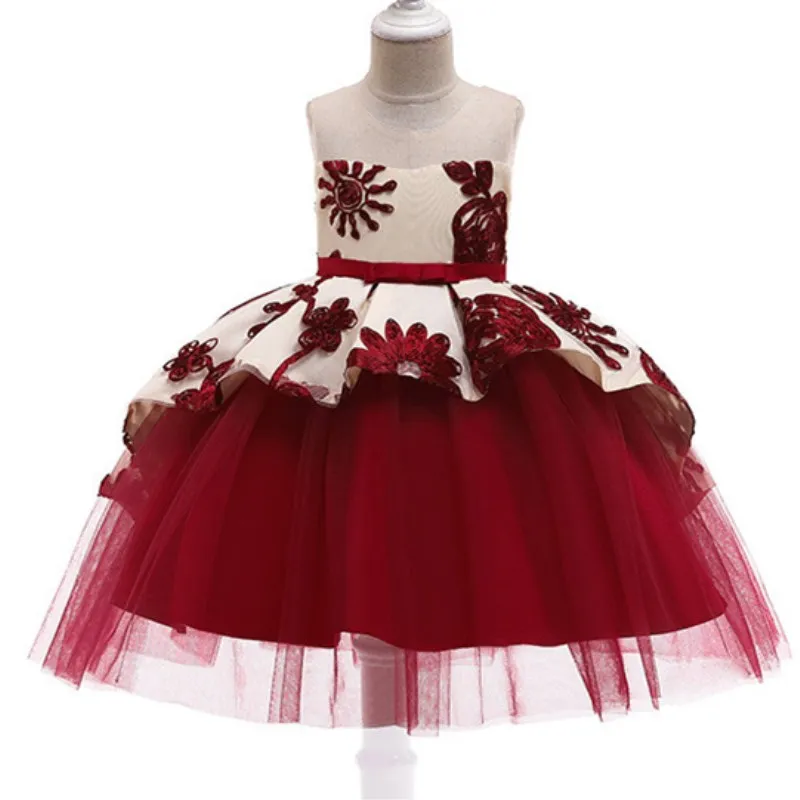 Платье принцессы с цветочным узором для девочек; великолепные Детские платья на свадьбу, день рождения, вечеринку для девочек; Детский костюм для первого причастия