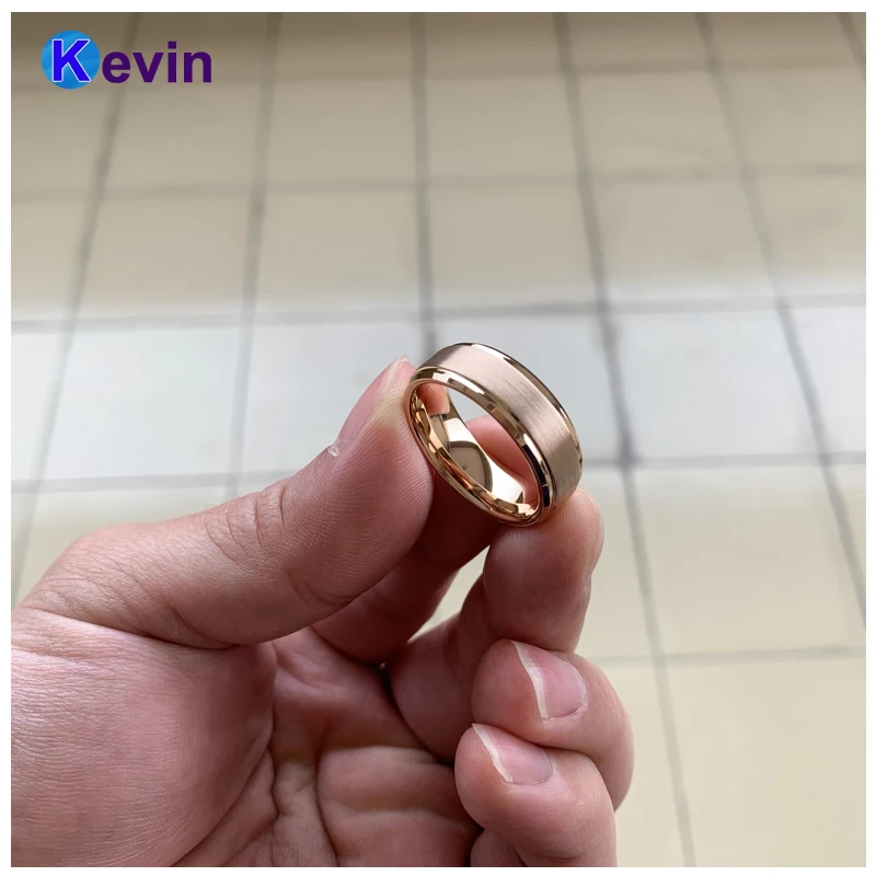 Мужские и женские вольфрамовые обручальные кольца 8 мм из розового золота, скошенные края, удобные