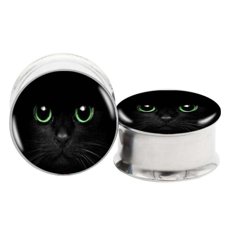 acciaio 316l Halloween Black Cat 3mm Chirurgico Flesh Tunnel Ear Piercing Orecchio ch 25mm 