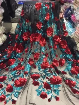 

Latest African Tulle Lace 2019 French Net Sequins Lace Fabric For Wedding Red Green Gold Embroidery African Lace Fabric