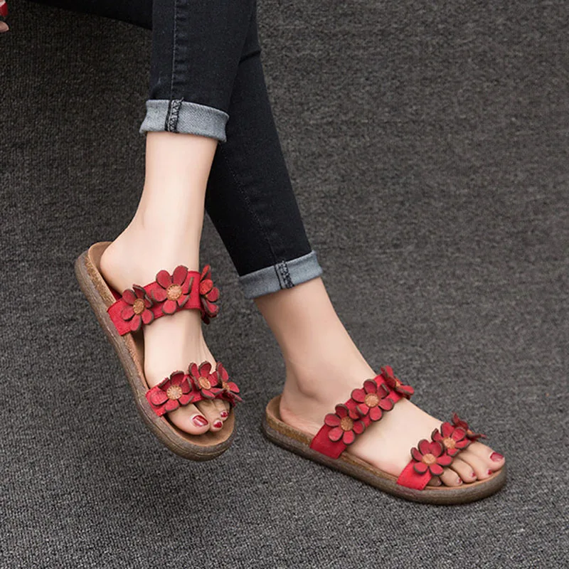

Original Handmade Summer Outside Women Slippers Comfortable Genuine Leather Outside Sandals Flat With Sweet Style 8251