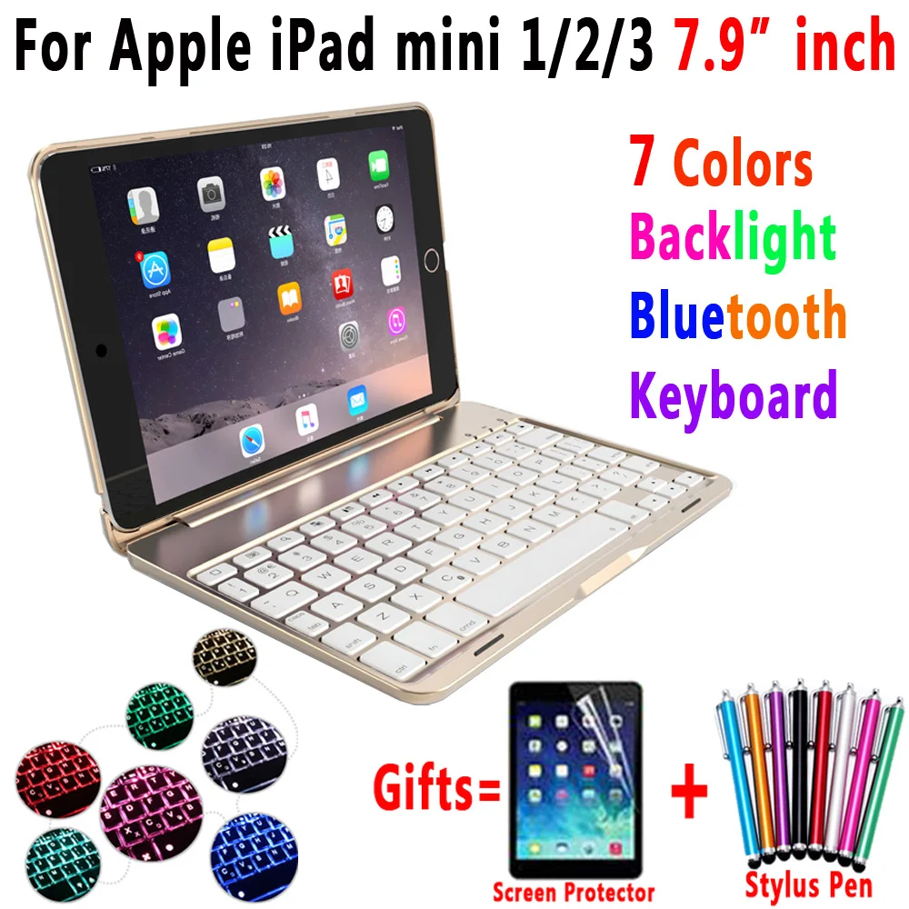 7 Color Backlit Aluminum Alloy Wireless Bluetooth Keyboard Smart Case Cover for Apple iPad mini 1 2 3 7.9 inch Coque Capa Funda 7 Color Backlit Aluminum Alloy Wireless Bluetooth Keyboard Smart Case Cover for Apple iPad mini 1 2 3 7.9 inch Coque Capa Funda