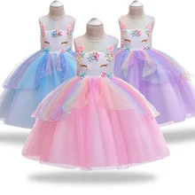Платье для девочек с единорогом, головной убор, платье принцессы, подарок на день рождения для девочек, праздничная одежда, Детский костюм на Хэллоуин, Рождество