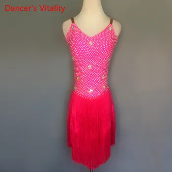 

Sexy Backless Latin Dance Dress Adult Kids Performance Costume Luxury Diamond Tassel Dresses Latin Dance Competition Clothes