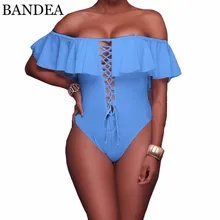 BANDEA, сдельный купальник, женский сексуальный бандаж, купальник, Одноцветный, с оборками, купальный костюм, пляжный, с открытыми плечами, монокини, купальник