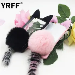 YRFF 3D мультфильм меховой шарик с милыми ушками Кот обложка чехол для iphone 5S 5 5 г 6 6 S плюс 7 7 plus 8 8 Plus X телефон случаях shell