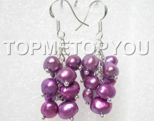 

Free Shipping >>>> Charming! purple aubergine Baroque pearls dangle earrings E412