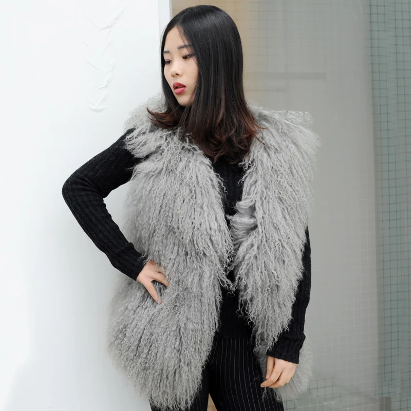 

CX-G-B-160 Genuine real natural fur wool women winter vests mongolian lamb fur vest sleeveless garment vests/jacket