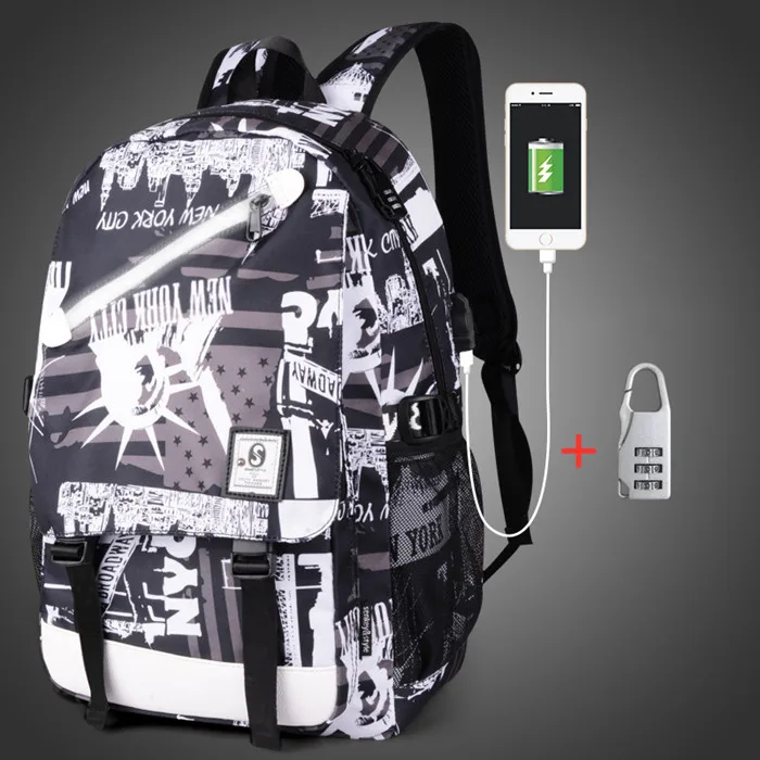 Новые модные школьные рюкзаки, студенческие светящиеся Мультяшные аниме школьные сумки для подростков мальчиков и девочек, USB зарядка, рюкзак для ноутбука