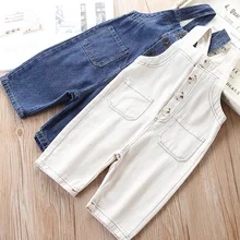 Детский джинсовый комбинезон высокого качества для девочек, новинка года, весенние детские комбинезоны, однотонные свободные джинсовые комбинезоны, детская одежда для детей от 2 до 8 лет