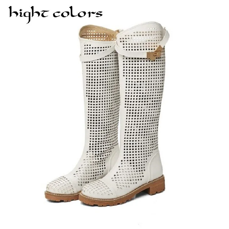 

High Quality Fashion Mesh Summer Spring Autumn Women Shoes High-leg Cutout Cool Boots Women Knee-High Boots Plus Size 33-43