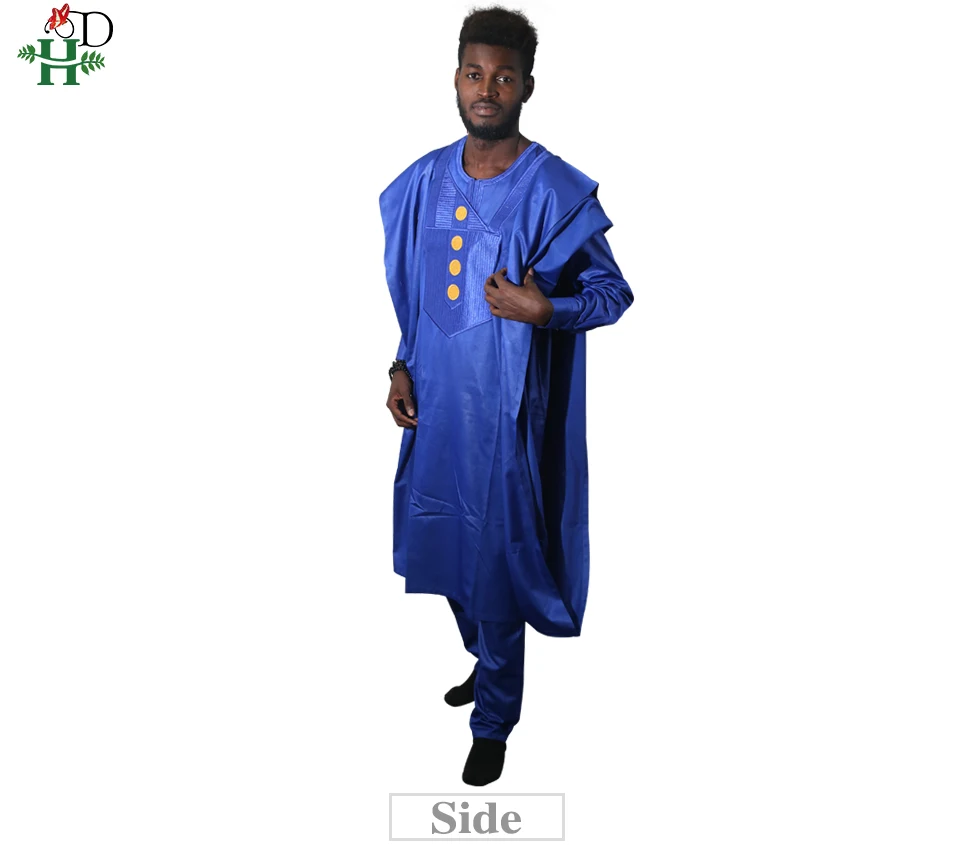H& D мужские костюмы Дашики Базен riche Топы рубашка брюки комплект из 3 предметов африканская одежда для мужчин традиционная африканская мужская одежда PH8003