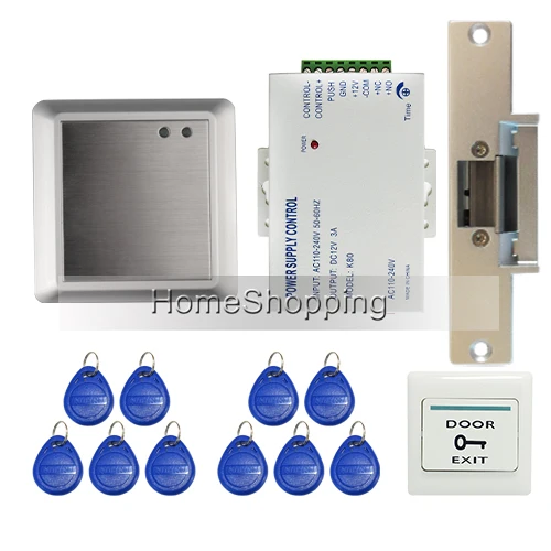 

Non-Keypad Waterproof Rfid Door Access Control Kit Set With Electric Strike Lock + RFID keyfob + Remote Controller FREE SHIPPING
