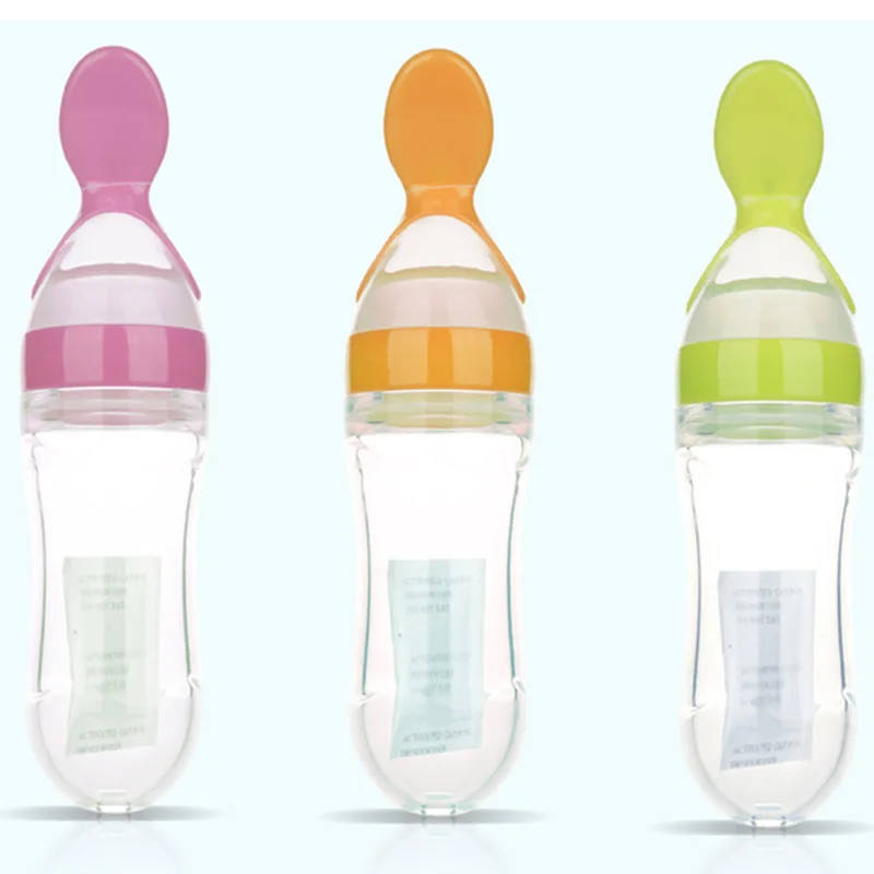 

90 ml Soft Baby Silicone Spoon Training Infant Feeding Rice Cereal Squeeze Bottle Baby Weaning Food Feeder Supplement Tableware