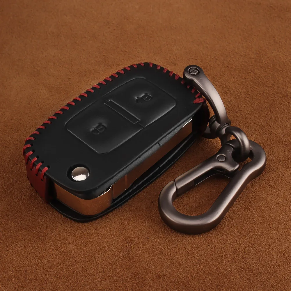 Кожаный чехол KEYYOU для автомобильного ключа с 2 кнопками VW Volkswagen Polo Golf MK4 Passat Bora Jetta