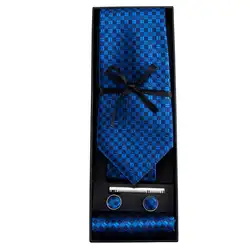 Gb-561 Барри. ван синий галстук набор с подарочной коробке жаккардовые Шелковый платок запонки Галстуки для Для мужчин Бизнес Свадебная