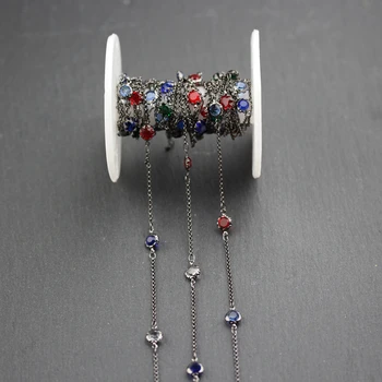 

6mm,Beautiful Transparent Colorful MIxed Colros Glass Faceted Coin Shape Chains,Wire Wrapped Gun Black Plated Flower Edged