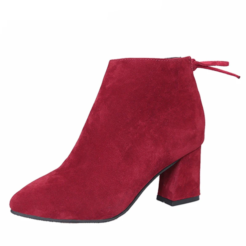 MCCKLE/женские ботильоны; сезон весна; обувь на высоком каблуке из искусственной замши размера плюс; короткие ботинки на молнии; обувь на толстом каблуке; женская повседневная обувь - Цвет: Red