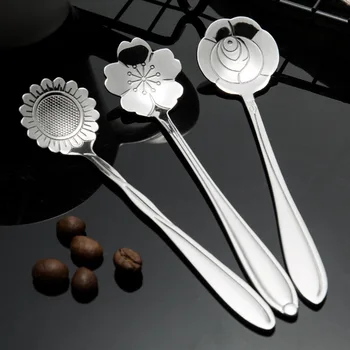 

8 Style 1 Pcs Children Creative Flower Spoon Long Handled Stainless Steel Baby Ice Cream Dessert New Fashion Flower Spoon