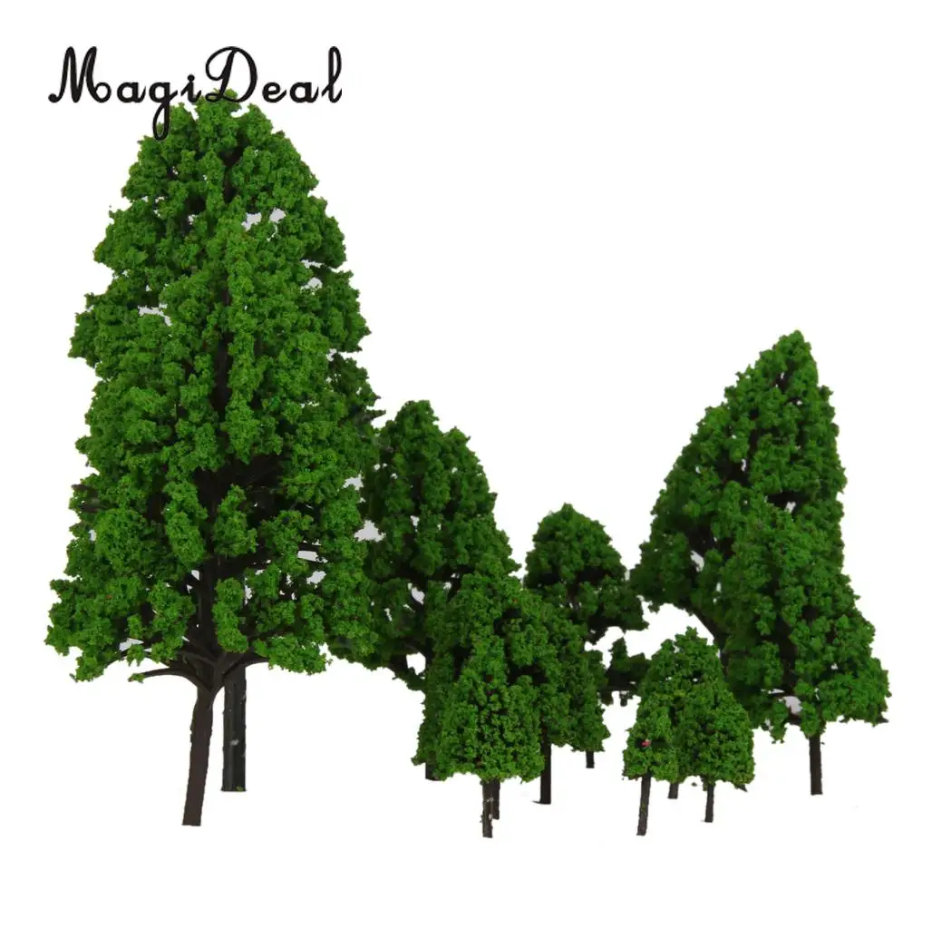 MagiDeal 12Pcs Poplar Plastic Trees Model Light Green Leaves Railroad Railway Scene Scenery Landscape for Park Street Layout