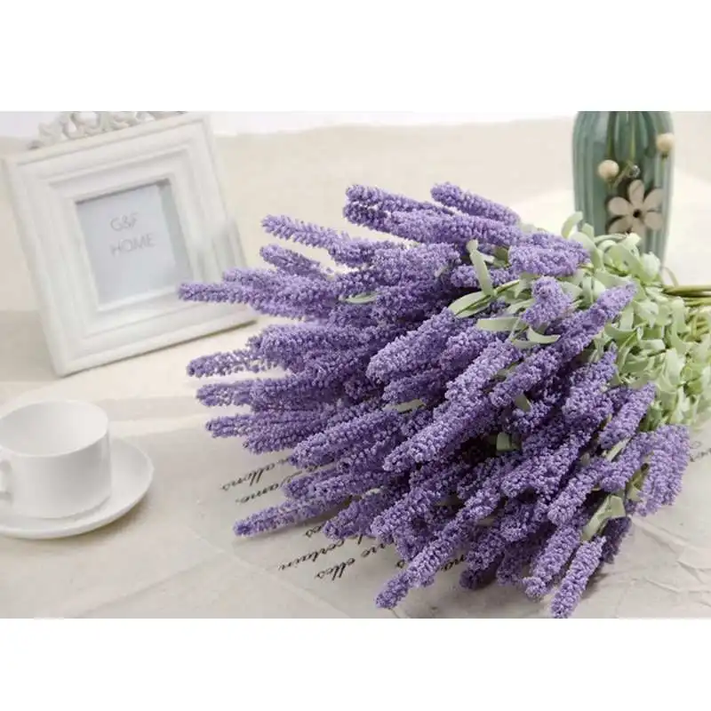 

Hot sale Purple 12 Heads Vivid Artificial Lavender Flowers Bouquet Home Wedding Garden Decor