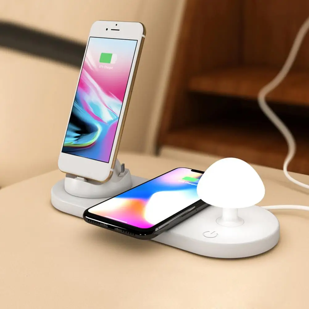 

3 in 1 Desk Mushroom Light Type C Micro USB Wireless Charger for Android iPhone Desk Mushroom Light Type C Micro