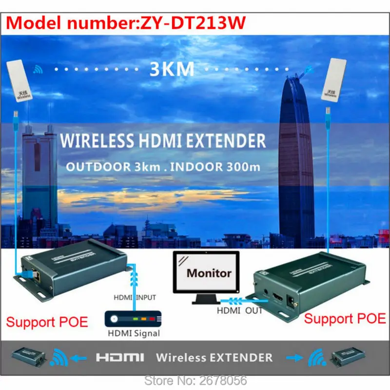 Mirabox 3 км Беспроводной WI-FI HDMI аудио-видео передатчик-приемник 1080 P 5.8 ГГц Беспроводной HDMI Отправитель Extender Крытый 150 М~ 300 м