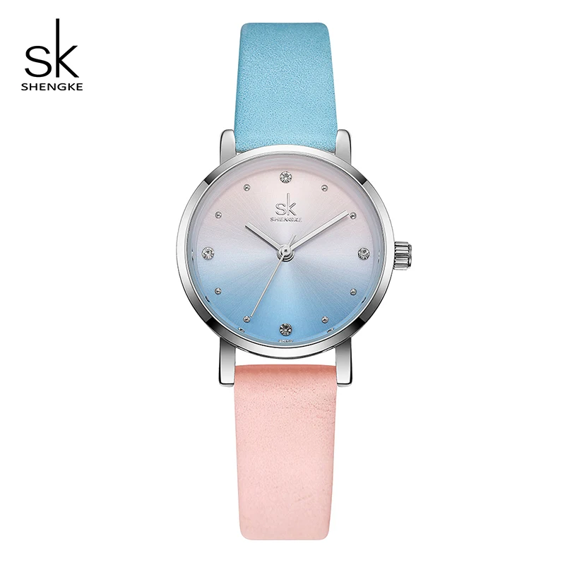 Shengke креативные цветные кожаные часы для женщин женские кварцевые часы Relogio Feminino SK женские наручные часы Montre Femme# K8029 - Цвет: blue pink