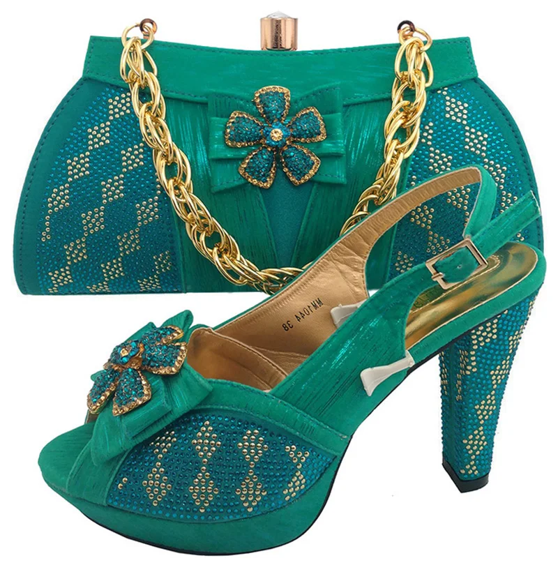 

SB8002 Teal Green big size 38 to 43 sandal shoes matching elegant evening bag 2017 italian shoes and bag matchign set free ship