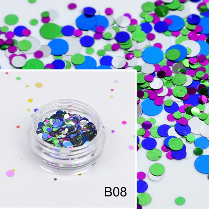 

YZWLE 1g Shiny Colorful Ultrathin Nail Sequins Round Shape Nail Glitter Tips Powder UV Gel Manicure 3D Nail Art Decorations #B8