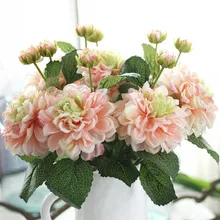 2 головки Dahlias Искусственные цветы Шелковые осенние яркие настоящие на ощупь искусственные цветы для свадебной вечеринки DIY украшение для дома и сада цветочный