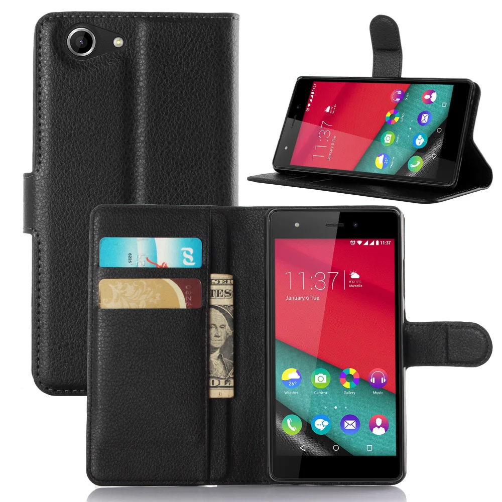 

Fashion Wallet PU Leather Case Cover Flip Protective Phone Back Shell For Wiko Pulp 4G Visa Card Slot With Stand