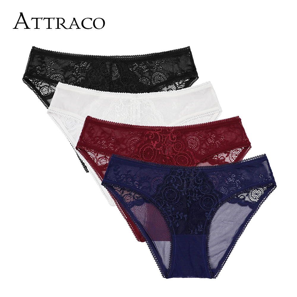 ATTRACO Для женщин кружева хипстерское нижнее белье V Строка Дамы Pantie Соблазнительные трусики хлопок 4 шт дышащие прозрачные уютный горячая